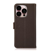 For iPhone 16 Pro Max KHAZNEH Side-Magnetic Litchi Genuine Leather RFID Case(Brown)