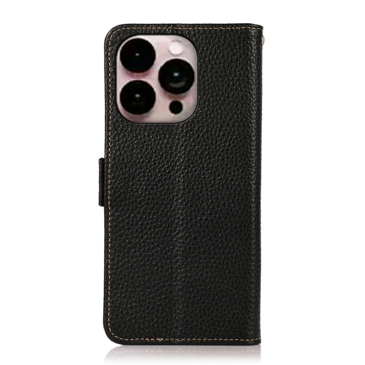 For iPhone 16 Pro KHAZNEH Side-Magnetic Litchi Genuine Leather RFID Case(Black)