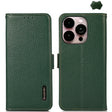 For iPhone 16 Pro KHAZNEH Side-Magnetic Litchi Genuine Leather RFID Case(Green) - iPhone 16 Pro Cases by PMC TechLife | Online Shopping South Africa | PMC TechLife | Buy Now Pay Later Mobicred