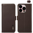 For iPhone 16 Pro KHAZNEH Side-Magnetic Litchi Genuine Leather RFID Case(Brown) - iPhone 16 Pro Cases by PMC TechLife | Online Shopping South Africa | PMC TechLife | Buy Now Pay Later Mobicred