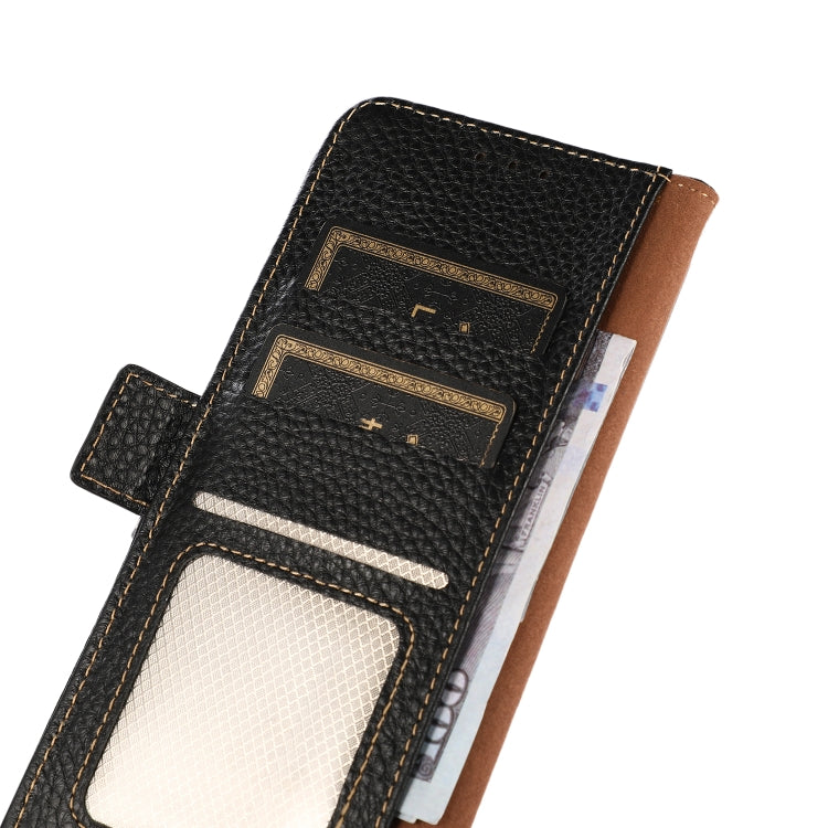 For iPhone 16 Plus KHAZNEH Side-Magnetic Litchi Genuine Leather RFID Case(Black)