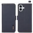 For iPhone 16 Plus KHAZNEH Side-Magnetic Litchi Genuine Leather RFID Case(Blue) - iPhone 16 Plus Cases by PMC TechLife | Online Shopping South Africa | PMC TechLife | Buy Now Pay Later Mobicred