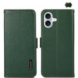 For iPhone 16 Plus KHAZNEH Side-Magnetic Litchi Genuine Leather RFID Case(Green) - iPhone 16 Plus Cases by PMC TechLife | Online Shopping South Africa | PMC TechLife | Buy Now Pay Later Mobicred