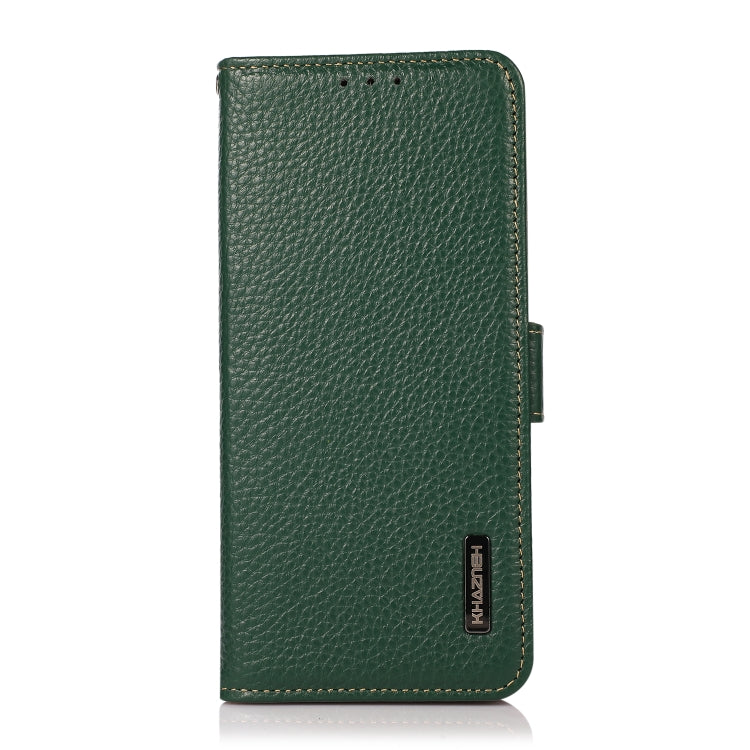 For iPhone 16 Plus KHAZNEH Side-Magnetic Litchi Genuine Leather RFID Case(Green)
