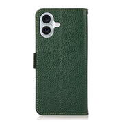 For iPhone 16 Plus KHAZNEH Side-Magnetic Litchi Genuine Leather RFID Case(Green)