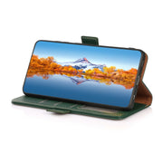 For iPhone 16 Plus KHAZNEH Side-Magnetic Litchi Genuine Leather RFID Case(Green)