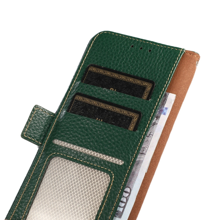 For iPhone 16 Plus KHAZNEH Side-Magnetic Litchi Genuine Leather RFID Case(Green)