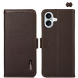 For iPhone 16 Plus KHAZNEH Side-Magnetic Litchi Genuine Leather RFID Case(Brown) - iPhone 16 Plus Cases by PMC TechLife | Online Shopping South Africa | PMC TechLife | Buy Now Pay Later Mobicred
