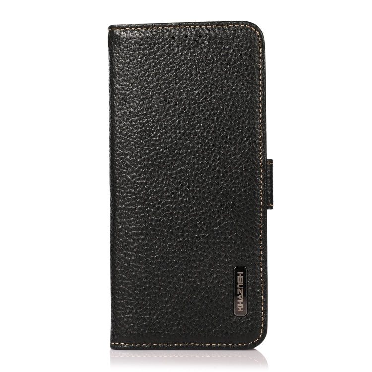 For iPhone 16 KHAZNEH Side-Magnetic Litchi Genuine Leather RFID Case(Black)