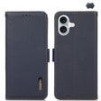 For iPhone 16 KHAZNEH Side-Magnetic Litchi Genuine Leather RFID Case(Blue) - free shipping - PMC TechLife - Order now!
