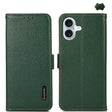 For iPhone 16 KHAZNEH Side-Magnetic Litchi Genuine Leather RFID Case(Green) - iPhone 16 Cases by PMC TechLife | Online Shopping South Africa | PMC TechLife | Buy Now Pay Later Mobicred