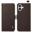 For iPhone 16 KHAZNEH Side-Magnetic Litchi Genuine Leather RFID Case(Brown) - iPhone 16 Cases by PMC TechLife | Online Shopping South Africa | PMC TechLife | Buy Now Pay Later Mobicred