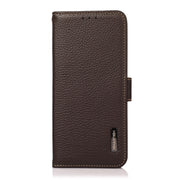 For iPhone 16 KHAZNEH Side-Magnetic Litchi Genuine Leather RFID Case(Brown)