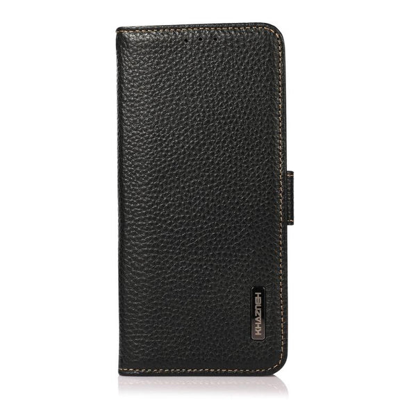 For iPhone 17 KHAZNEH Side-Magnetic Litchi Genuine Leather RFID Case(Black)