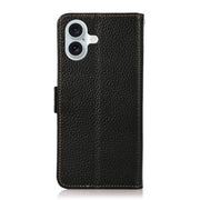 For iPhone 17 KHAZNEH Side-Magnetic Litchi Genuine Leather RFID Case(Black)