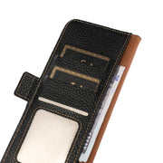 For iPhone 17 KHAZNEH Side-Magnetic Litchi Genuine Leather RFID Case(Black)