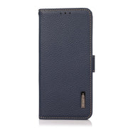 For iPhone 17 KHAZNEH Side-Magnetic Litchi Genuine Leather RFID Case(Blue)