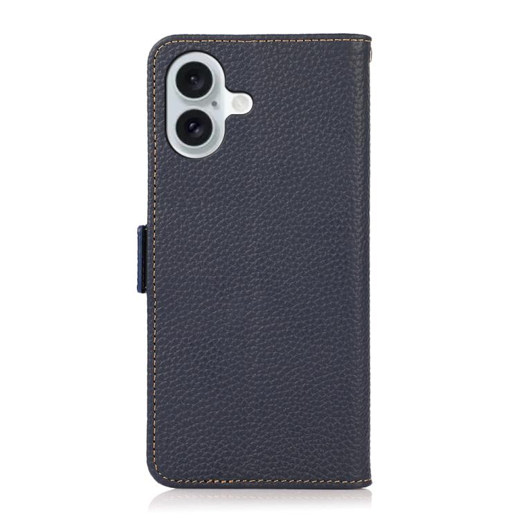 For iPhone 17 KHAZNEH Side-Magnetic Litchi Genuine Leather RFID Case(Blue)