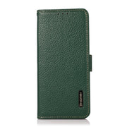 For iPhone 17 KHAZNEH Side-Magnetic Litchi Genuine Leather RFID Case(Green)