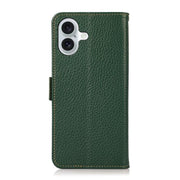For iPhone 17 KHAZNEH Side-Magnetic Litchi Genuine Leather RFID Case(Green)