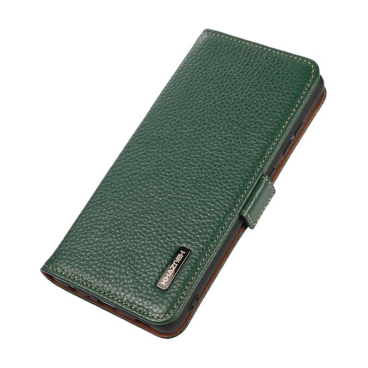 For iPhone 17 KHAZNEH Side-Magnetic Litchi Genuine Leather RFID Case(Green)