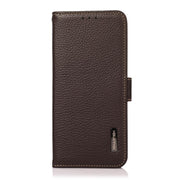 For iPhone 17 KHAZNEH Side-Magnetic Litchi Genuine Leather RFID Case(Brown)