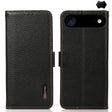 For iPhone 17 Air KHAZNEH Side-Magnetic Litchi Genuine Leather RFID Case(Black) - free shipping - PMc TechLife - Order now!