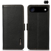 For iPhone 17 Air KHAZNEH Side-Magnetic Litchi Genuine Leather RFID Case(Black)