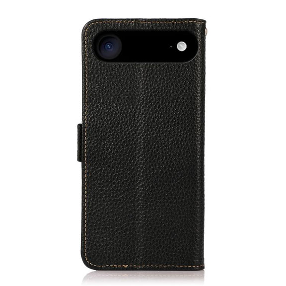 For iPhone 17 Air KHAZNEH Side-Magnetic Litchi Genuine Leather RFID Case(Black)