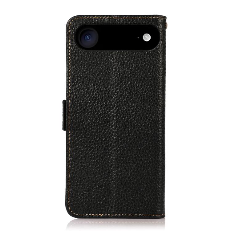 For iPhone 17 Air KHAZNEH Side-Magnetic Litchi Genuine Leather RFID Case(Black)