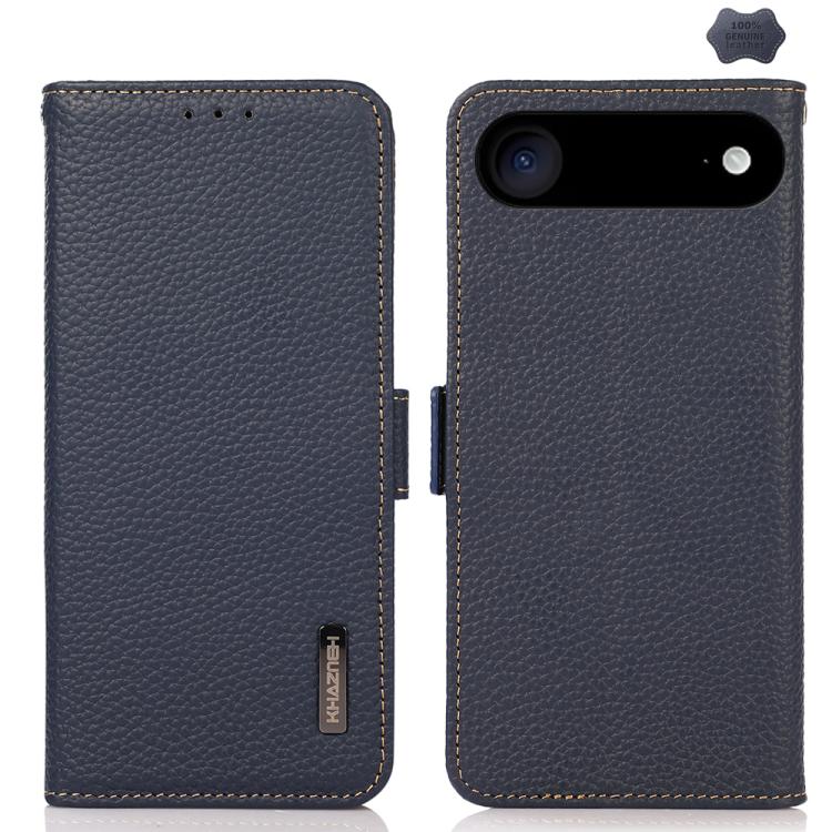For iPhone 17 Air KHAZNEH Side-Magnetic Litchi Genuine Leather RFID Case(Blue)