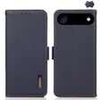 For iPhone 17 Air KHAZNEH Side-Magnetic Litchi Genuine Leather RFID Case(Blue) - free shipping - PMc TechLife - Order now!