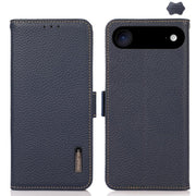 For iPhone 17 Air KHAZNEH Side-Magnetic Litchi Genuine Leather RFID Case(Blue)