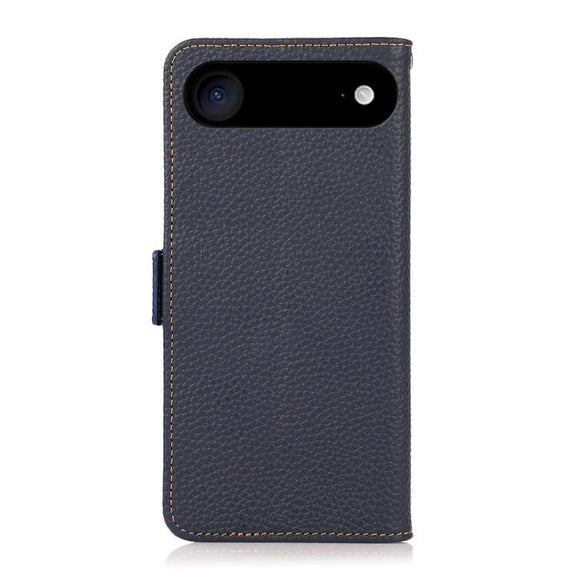 For iPhone 17 Air KHAZNEH Side-Magnetic Litchi Genuine Leather RFID Case(Blue)