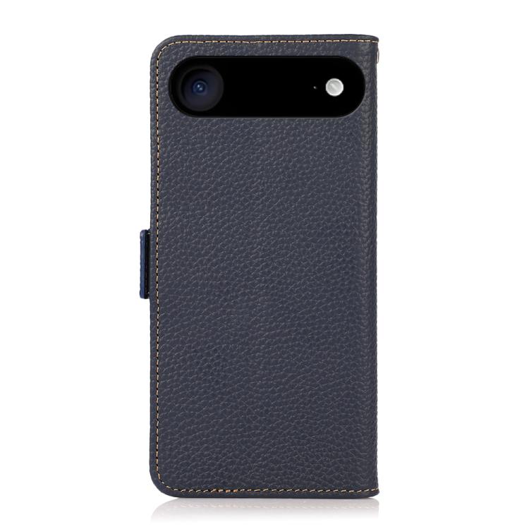 For iPhone 17 Air KHAZNEH Side-Magnetic Litchi Genuine Leather RFID Case(Blue)