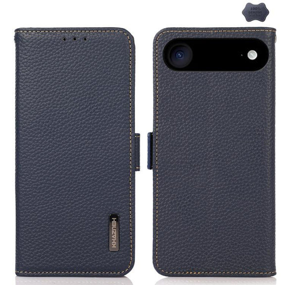 For iPhone 17 Air KHAZNEH Side-Magnetic Litchi Genuine Leather RFID Case(Blue)