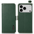For iPhone 17 Pro KHAZNEH Side-Magnetic Litchi Genuine Leather RFID Case(Green) - free shipping - PMc TechLife - Order now!