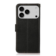 For iPhone 17 Pro Max KHAZNEH Side-Magnetic Litchi Genuine Leather RFID Case(Black)
