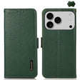 For iPhone 17 Pro Max KHAZNEH Side-Magnetic Litchi Genuine Leather RFID Case(Green) - free shipping - PMc TechLife - Order now!