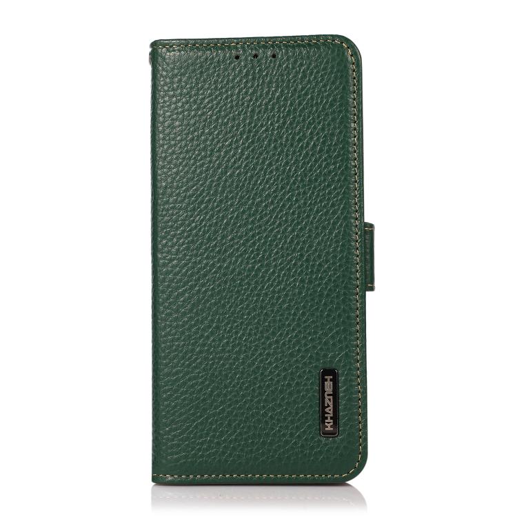 For iPhone 17 Pro Max KHAZNEH Side-Magnetic Litchi Genuine Leather RFID Case(Green)