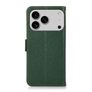 For iPhone 17 Pro Max KHAZNEH Side-Magnetic Litchi Genuine Leather RFID Case(Green)