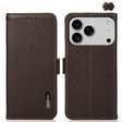 For iPhone 17 Pro Max KHAZNEH Side-Magnetic Litchi Genuine Leather RFID Case(Brown) - free shipping - PMc TechLife - Order now!