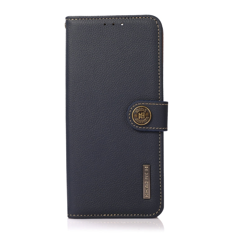 For iPhone 16 Pro Max KHAZNEH Custer Genuine Leather RFID Phone Case(Blue)