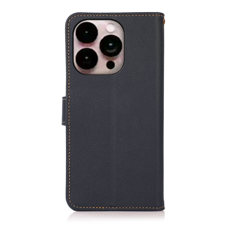 For iPhone 16 Pro Max KHAZNEH Custer Genuine Leather RFID Phone Case(Blue)
