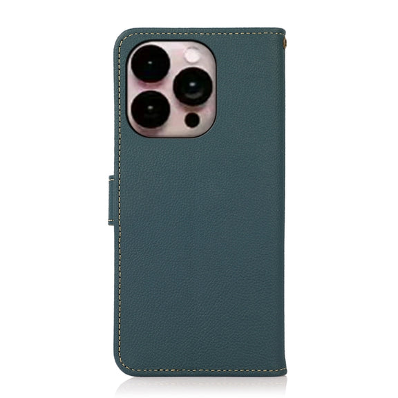 For iPhone 16 Pro Max KHAZNEH Custer Genuine Leather RFID Phone Case(Green)