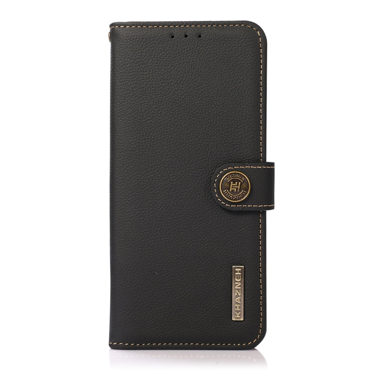 For iPhone 16 Pro KHAZNEH Custer Genuine Leather RFID Phone Case(Black)