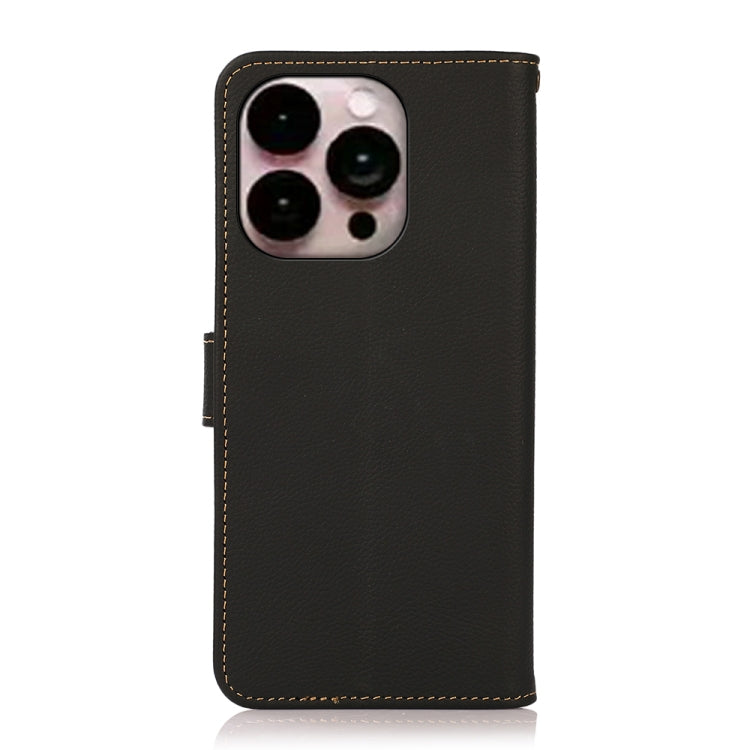 For iPhone 16 Pro KHAZNEH Custer Genuine Leather RFID Phone Case(Black)