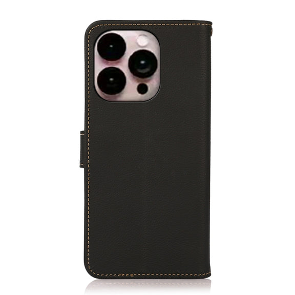 For iPhone 16 Pro KHAZNEH Custer Genuine Leather RFID Phone Case(Black)