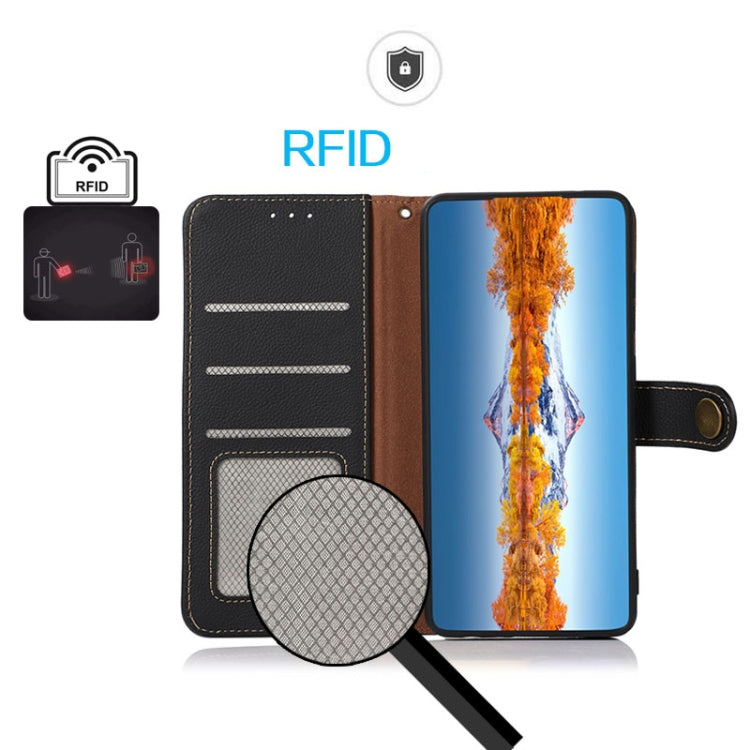 For iPhone 16 Pro KHAZNEH Custer Genuine Leather RFID Phone Case(Black)