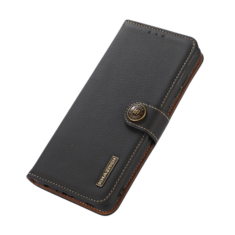 For iPhone 16 Pro KHAZNEH Custer Genuine Leather RFID Phone Case(Black)